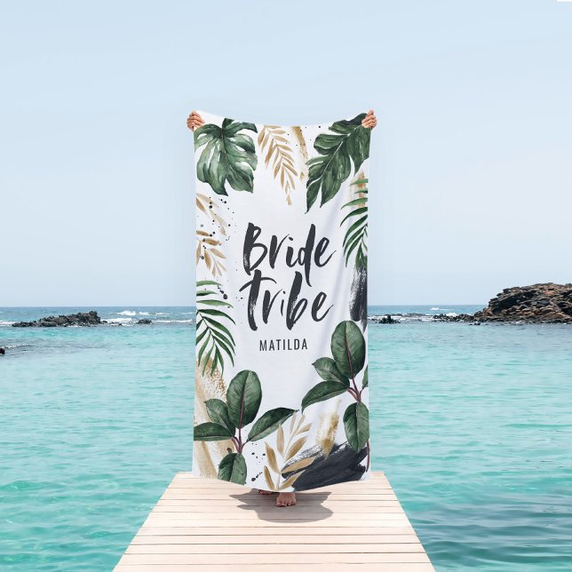 Serviette de plage avec feuille tropicale et typog (Créateur téléchargé)