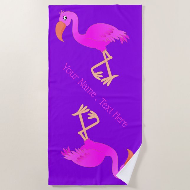 Serviette de plage avec flamants roses et texte pe (Devant)