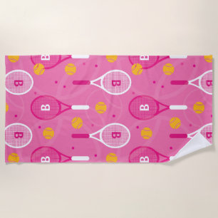 Serviette De Plage Avec monogramme motif de raquettes de tennis rose 
