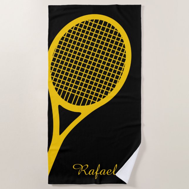 Serviette De Plage Avec nom Raquette de tennis 🎾 Jaune (Devant)