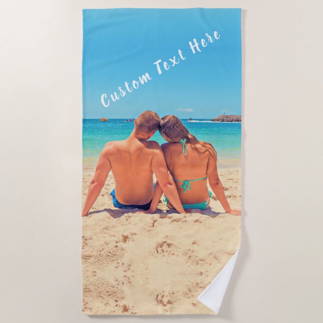 Serviette de plage avec photo et texte personnalis (Devant)