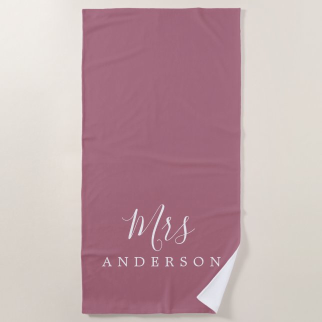Serviette De Plage Avenir Chic Mme Purple Cassis Monogramme (Devant)