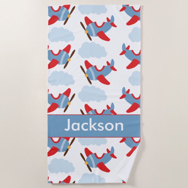 Serviette De Plage Avions personnalisés de garçon (Devant)