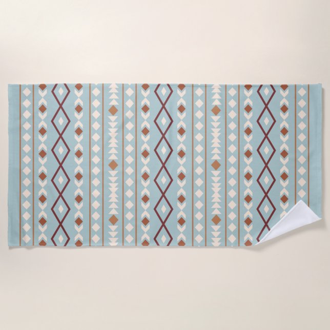 Serviette De Plage Aztec Forme Gros Motif Rusts Crème Turquoise-Bleu (Devant)
