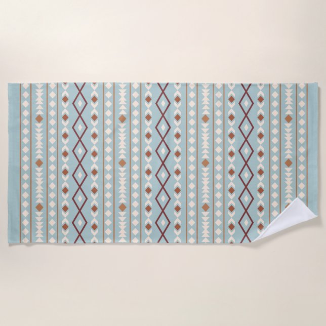 Serviette De Plage Aztec Formes Motif Rusts Crème Turquoise-Bleu (Devant)