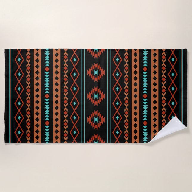 Serviette De Plage Aztec Rusts Turquoise Noir Motifs mélangés Motif (Devant)