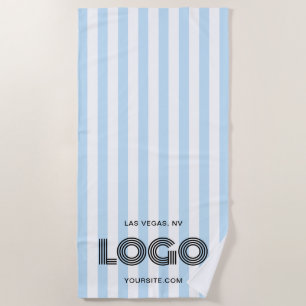 Serviette De Plage Baby Blue et Blanc Classique Logo à rayures