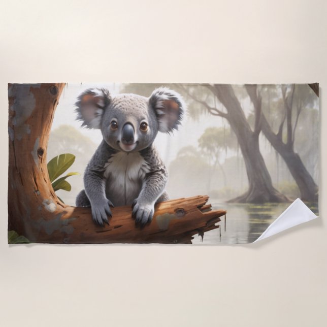 Serviette De Plage Baby Koala par un étang (Devant)