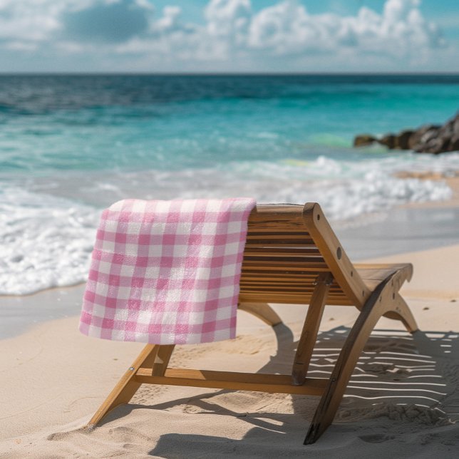 Serviette De Plage Baby Pink Gingham (Créateur téléchargé)