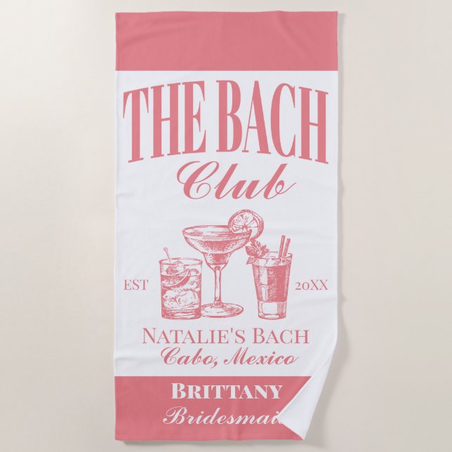 Serviette De Plage Bach Club Personnalisé Bachelorette Party Personna (Devant)
