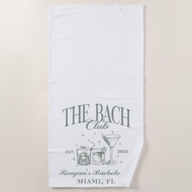 Serviette De Plage Bach Club Personnalisé Bachelorette Retro Cocktail (Devant)