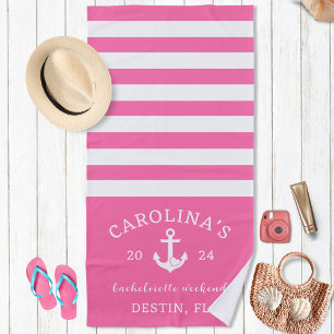 Serviette De Plage Bachelorette Coeur Nautique Fin de semaine rose et