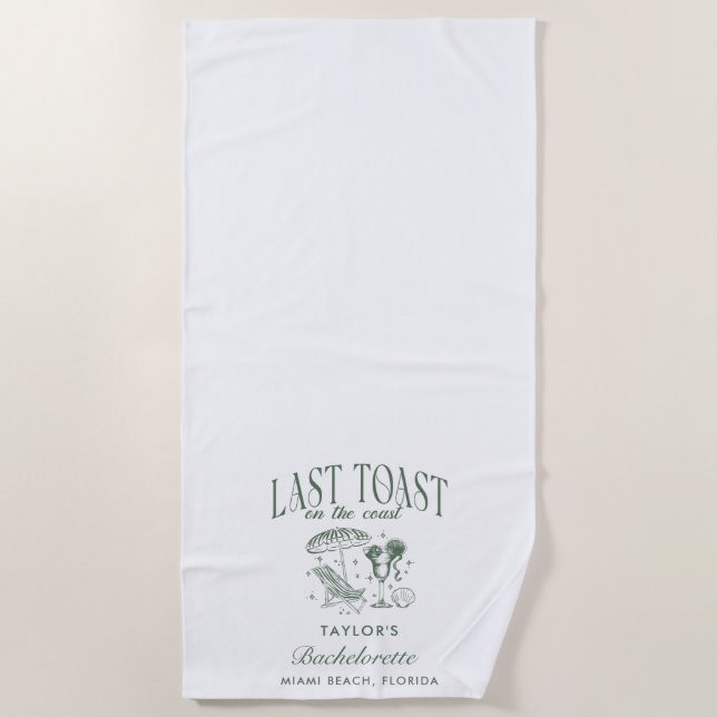 Serviette De Plage Bachelorette Côtière Cocktail Party Green (Devant)