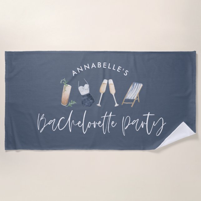 Serviette De Plage Bachelorette de script de cocktail moderne girly b (Devant)
