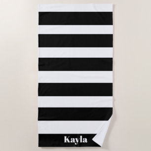 Serviette De Plage Bachelorette noire et blanche avec nom