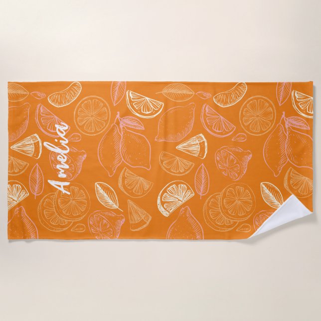Serviette De Plage Bachelorette orange week-end Bridesmaid Lemon (Devant)