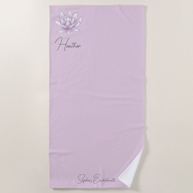 Serviette De Plage Bachelorette Parti rose Lotus Nommé (Devant)