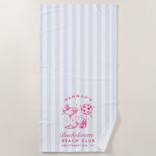 Serviette De Plage Bachelorette Retro Disco Cocktail Bleu & Rose