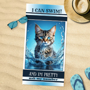Serviette De Plage Baignade de chats drôle Marine rayée