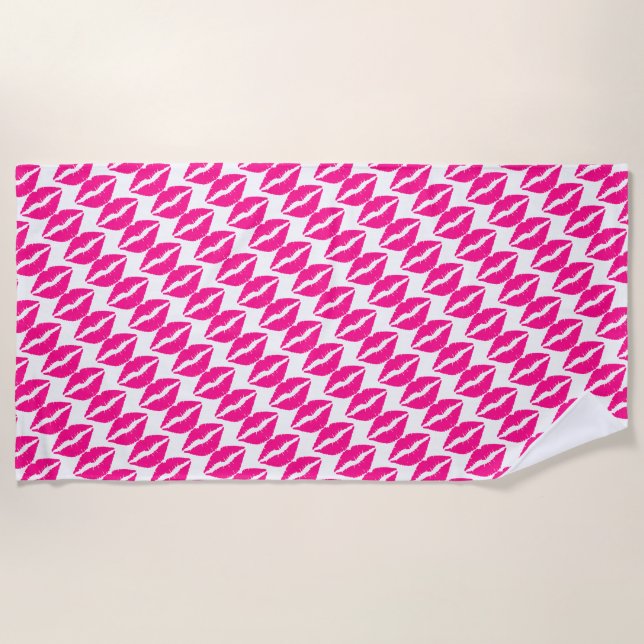 Serviette De Plage Baisers rose blanc mignon motif cravate Coque-Mate (Devant)