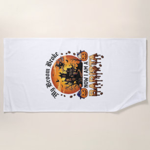 Serviette De Plage Balai Brisé Barista Halloween Sorcière Café Citrou