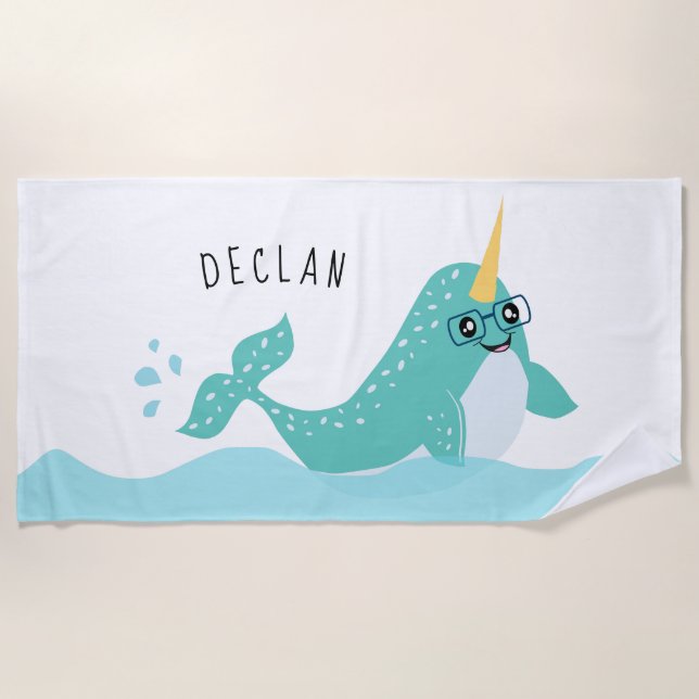 Serviette De Plage Baleine arctique cool Narwhal avec lunettes (Devant)