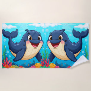 Serviette De Plage Baleine de dessin animé joyeuse nageant