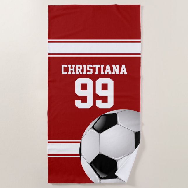 Serviette De Plage Balle de soccer Jersey à rayures rouges et blanche (Devant)