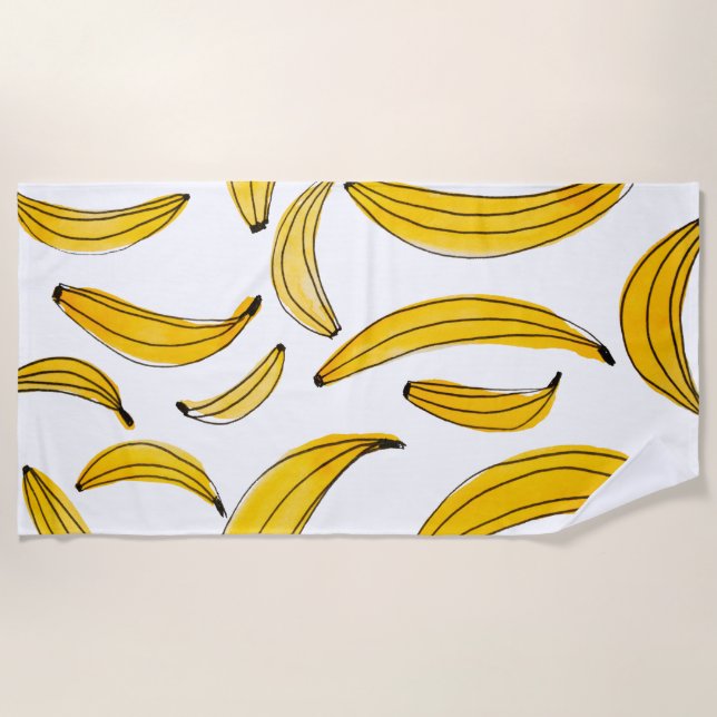 Serviette De Plage Bananes d'aquarelle - jaune (Devant)