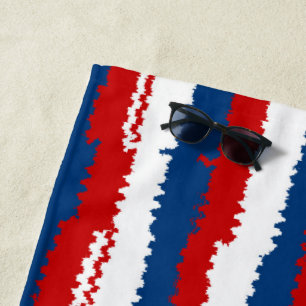 Serviette De Plage Bande Cool rouge, blanc et bleu