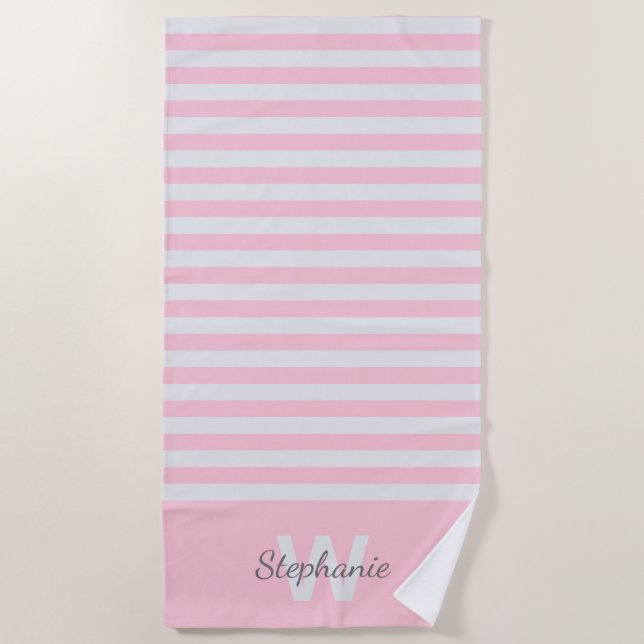 Serviette De Plage Bande d'auvent rose avec personnalisation (Devant)