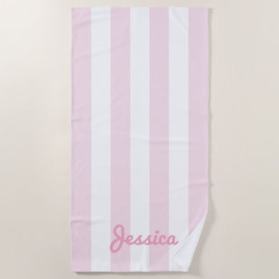 Serviette De Plage Bande de cabane rose et blanc