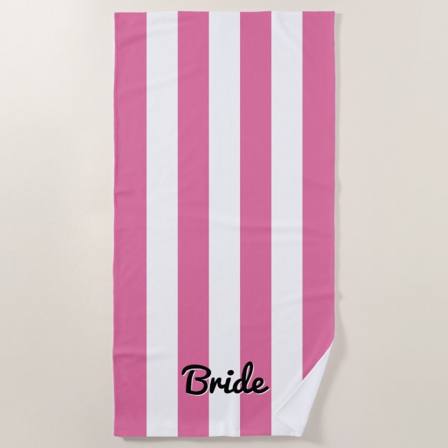 Serviette De Plage Bande de cabane rose et blanc | Bride Beach Towel (Devant)