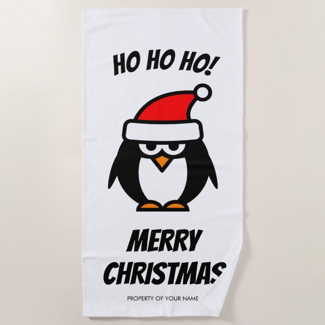 Serviette De Plage Bande dessinée drôle de pingouin de père Noël de (Devant)