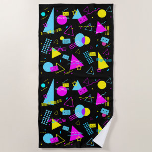 SERVIETTE DE PLAGE BANDE RÉTRO FORMES COLORÉES