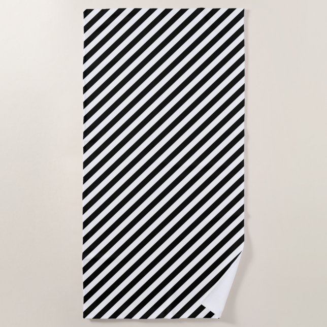 Serviette De Plage Bandes diagonales noires et blanches de taille moy (Devant)