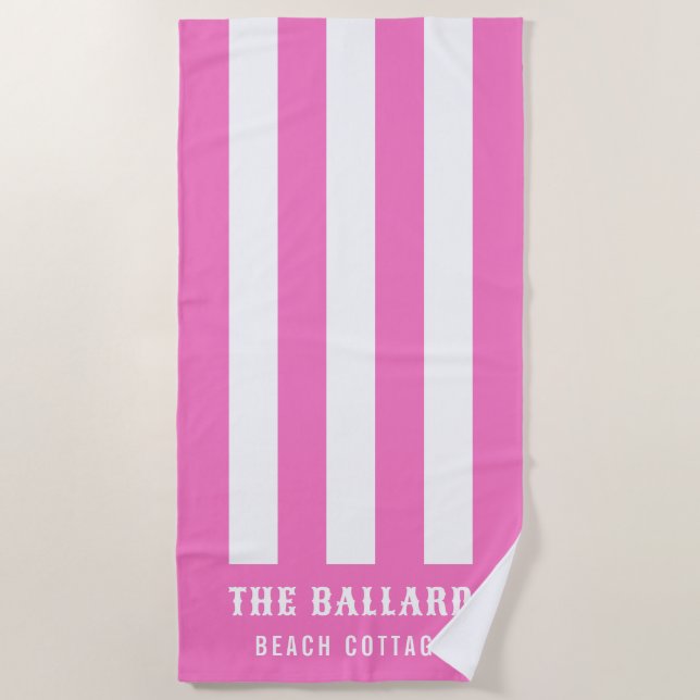 Serviette De Plage Bandes Flamants roses rose et blanc | Maison de pl (Devant)
