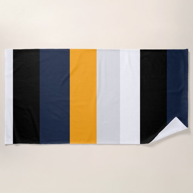 Serviette De Plage Bandes jaunes, bleues, blanches et noires (Devant)