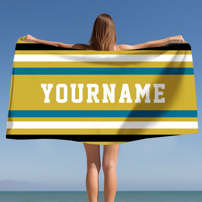Serviette De Plage Bandes jersey de nom personnalisé (Custom Name Jersey Stripes Beach Towel)
