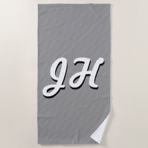 Serviette De Plage Bandes minces en noir et blanc Initiales retro-s
