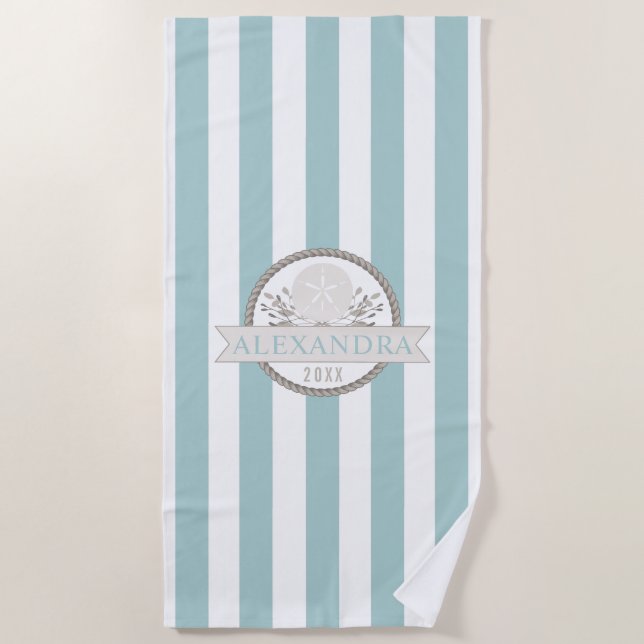 Serviette De Plage Bandes Nautiques | Logo personnalisé Dollar de sab (Devant)