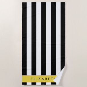 Serviette De Plage Bandes noires et blanches, Gravées, Lignes, Votre