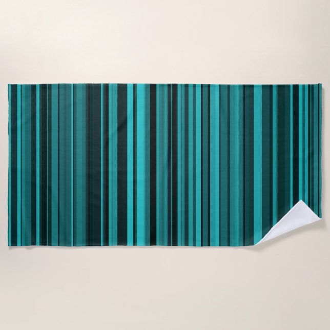 Serviette De Plage Bandes noires turquoises (Devant)