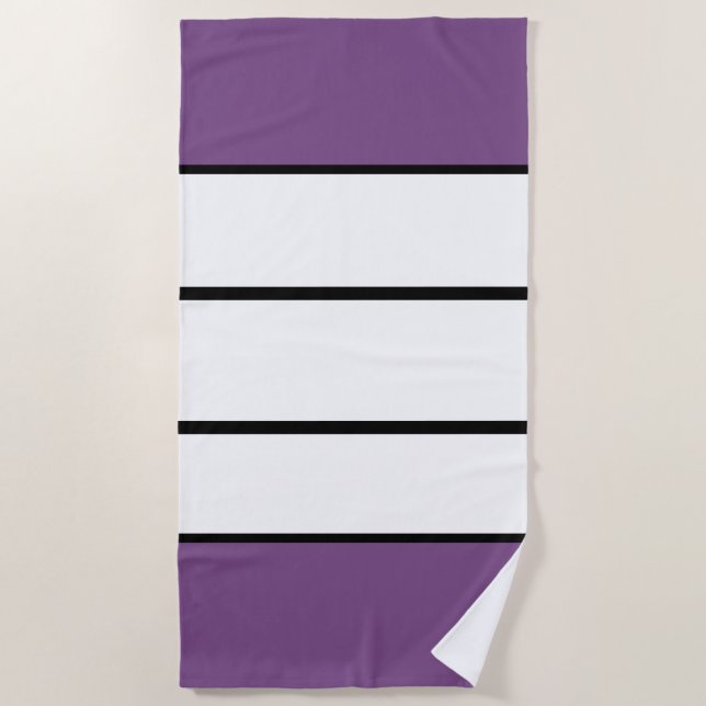 Serviette De Plage Bandes pourpres et blanches personnalisées (Devant)