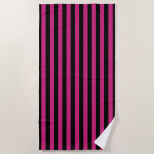 Serviette De Plage Bandes Roses Chaudes Et Noires