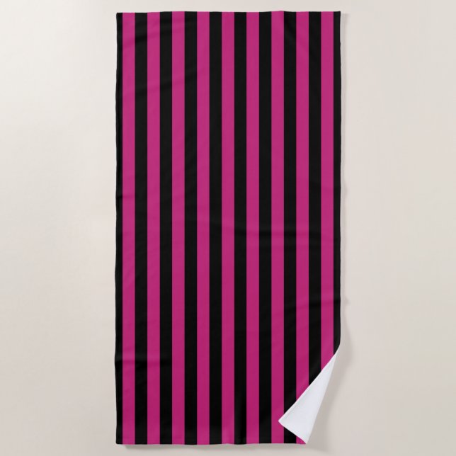 Serviette De Plage Bandes Roses Chaudes Et Noires (Devant)