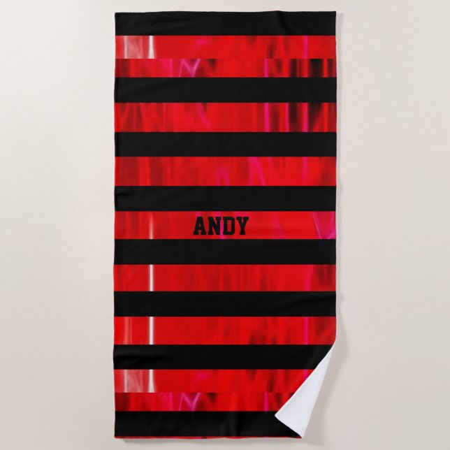 Serviette De Plage Bandes texturées rouges et noires (Devant)