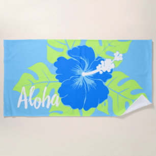 Serviette De Plage Banzai Beach Hibiscus hawaïen Floral - Bleu