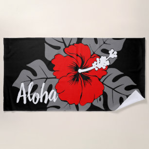 Serviette De Plage Banzai Beach Hibiscus hawaïen Floral - Noir