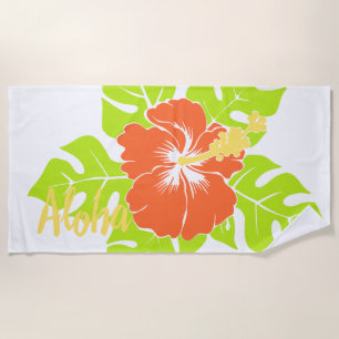 Serviette De Plage Banzai Beach Hibiscus hawaïen Floral - Papaya